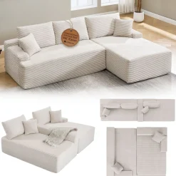Sofa Coredo mit Cord Bezug & Dekokissen Gemütliche Couch mit Schaumstoff und Boxspringkern