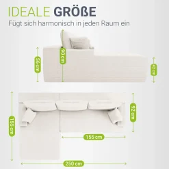 Sofa Coredo mit Cord Bezug & Dekokissen Gemütliche Couch mit Schaumstoff und Boxspringkern