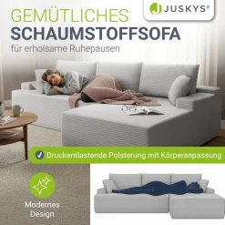 Sofa Coredo mit Cord Bezug & Dekokissen Gemütliche Couch mit Schaumstoff und Boxspringkern