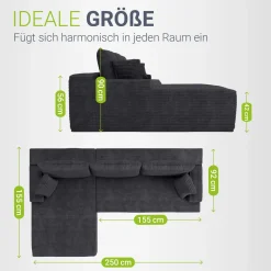Sofa Coredo mit Cord Bezug & Dekokissen Gemütliche Couch mit Schaumstoff und Boxspringkern