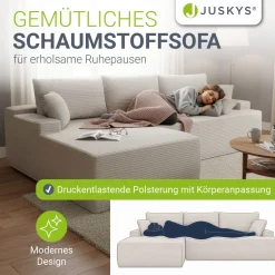 Sofa Coredo mit Cord Bezug & Dekokissen Gemütliche Couch mit Schaumstoff und Boxspringkern