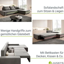 Sofa Davos mit LED Gemütliche Couch in L-Form mit Schlaffunktion