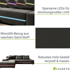 Sofa Davos mit LED Gemütliche Couch in L-Form mit Schlaffunktion