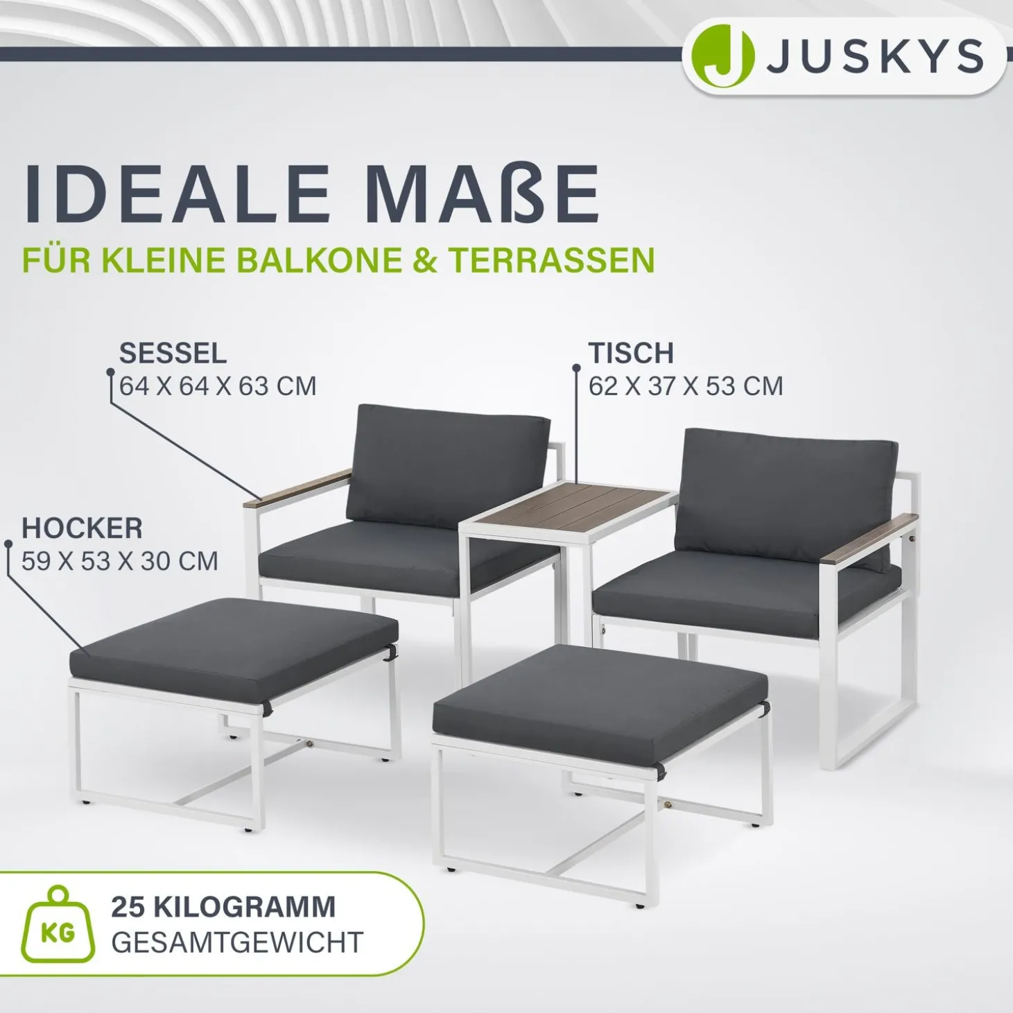 Sofa Gartenmöbel Set Bari Moderne Gartenlounge aus Metall & Polywood