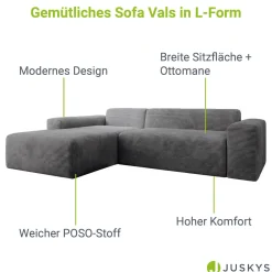 Sofa in L-Form Vals Gemütliche Couch in Cord-Optik