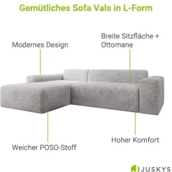 Sofa in L-Form Vals Gemütliche Couch in Cord-Optik