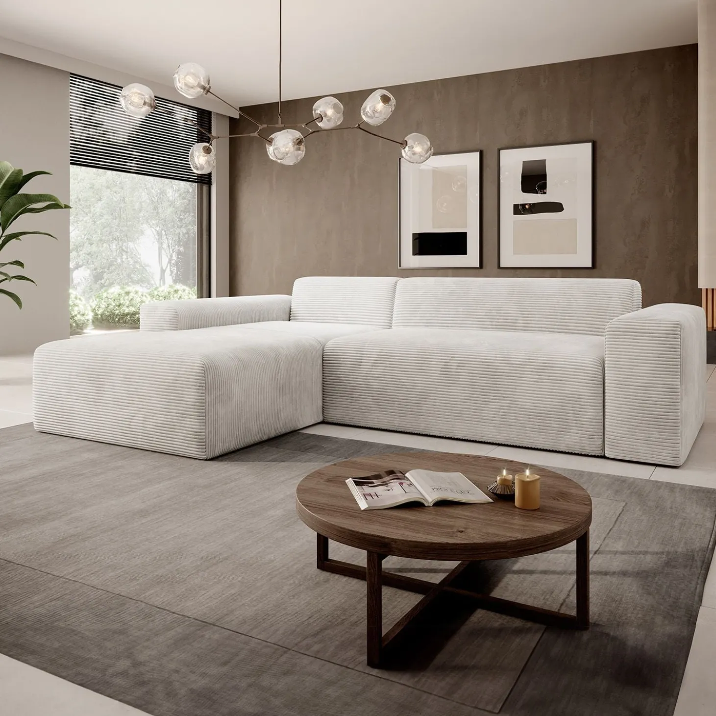 Sofa in L-Form Vals Gemütliche Couch in Cord-Optik
