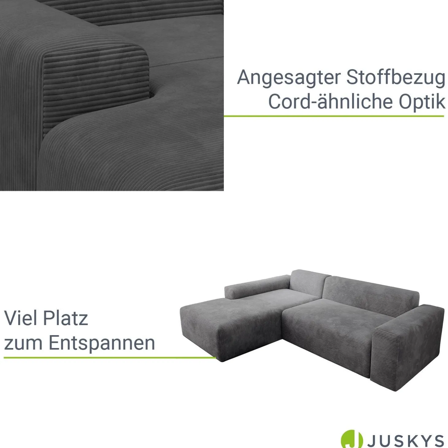 Sofa in L-Form Vals Gemütliche Couch in Cord-Optik
