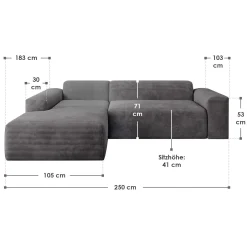 Sofa in L-Form Vals Gemütliche Couch in Cord-Optik