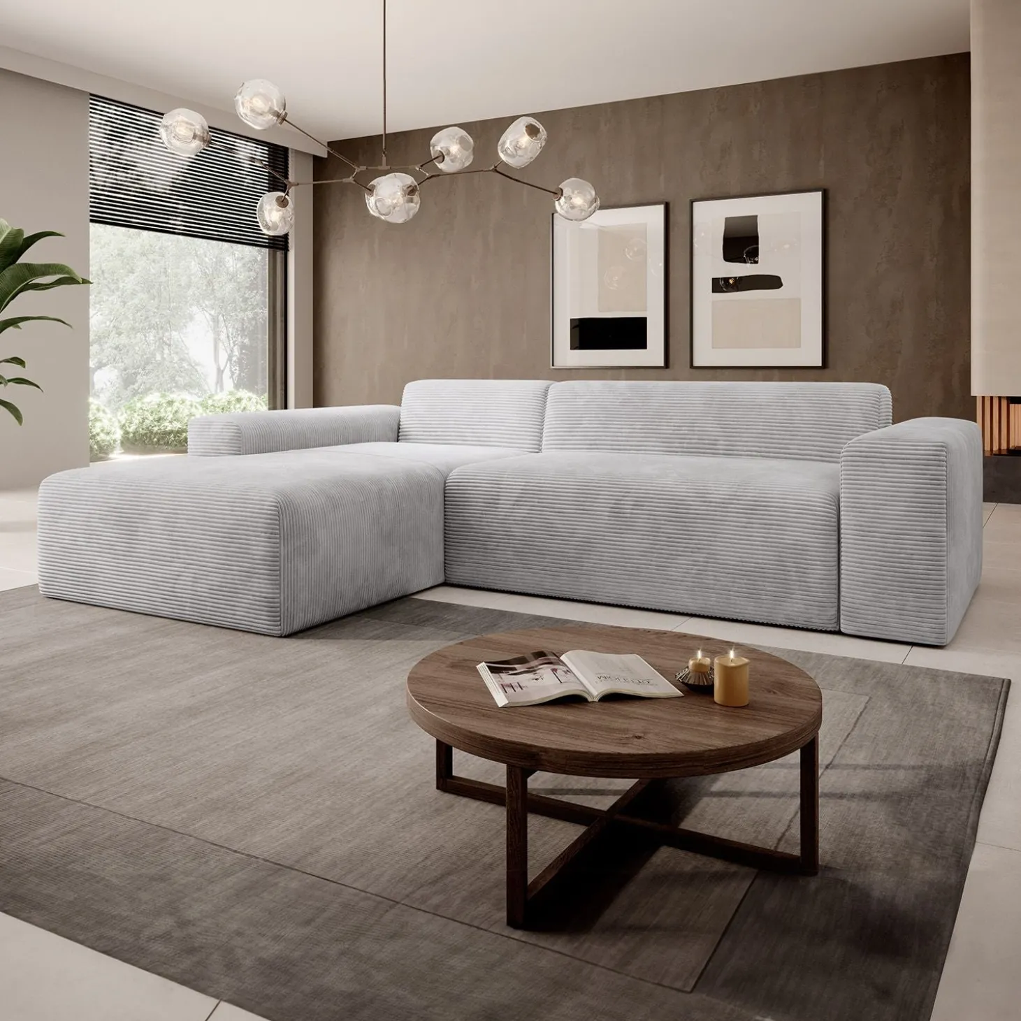 Sofa in L-Form Vals Gemütliche Couch in Cord-Optik