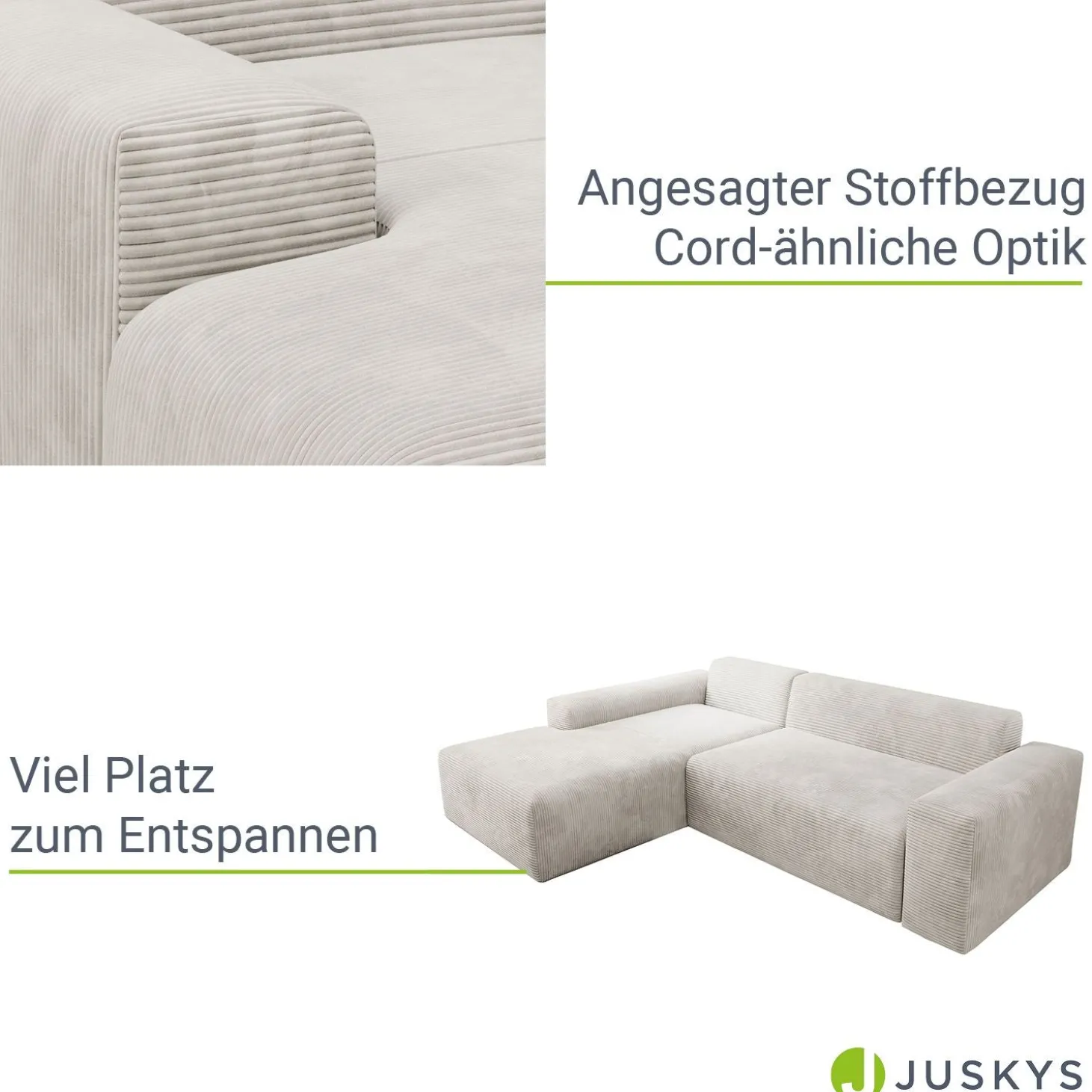 Sofa in L-Form Vals Gemütliche Couch in Cord-Optik