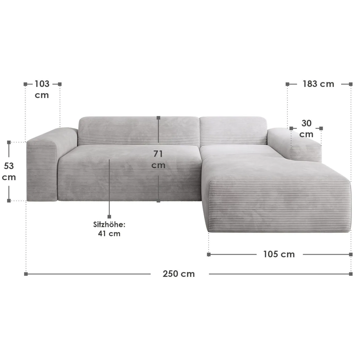 Sofa in L-Form Vals Gemütliche Couch in Cord-Optik