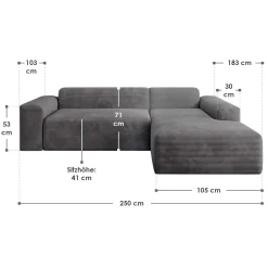 Sofa in L-Form Vals Gemütliche Couch in Cord-Optik