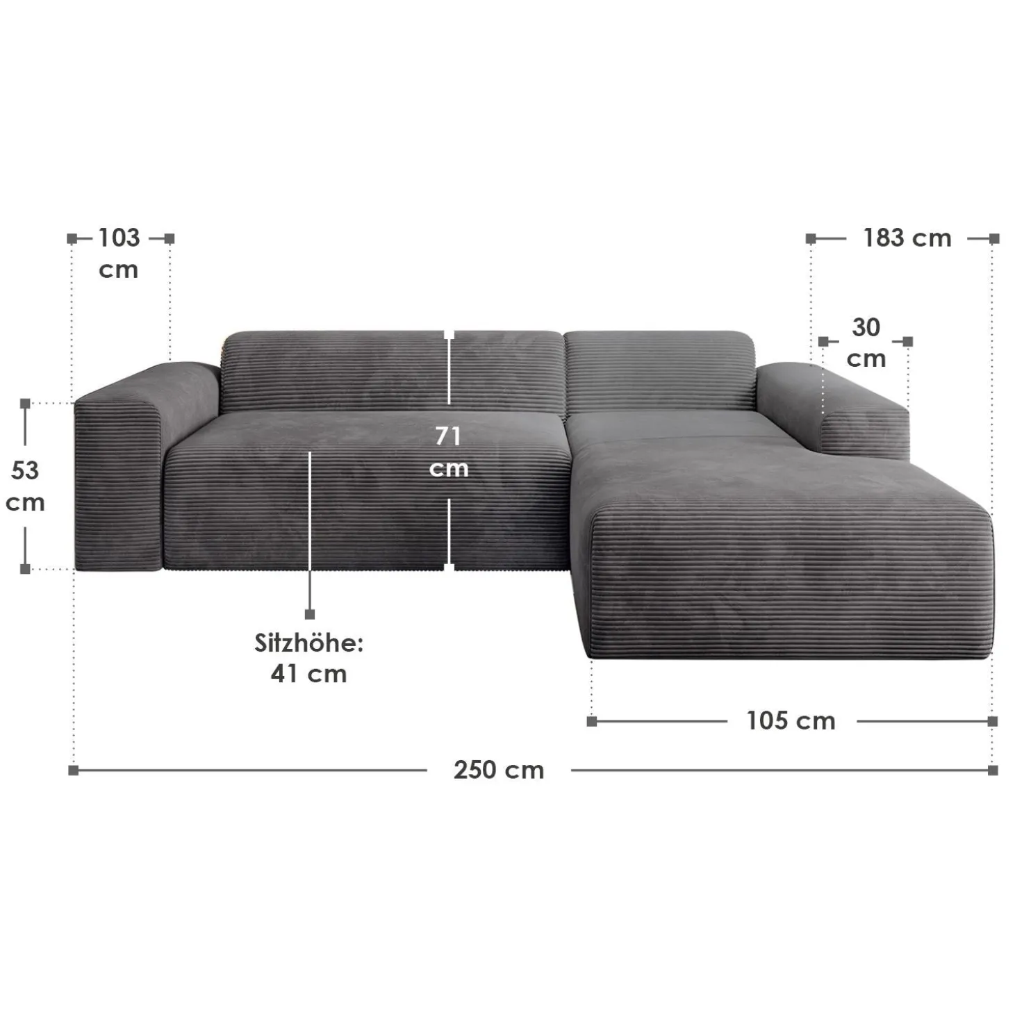 Sofa in L-Form Vals Gemütliche Couch in Cord-Optik