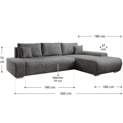 Sofa Iseo mit Schlaffunktion Trendige & bequeme Couch mit Cord-ähnlichem Stoff
