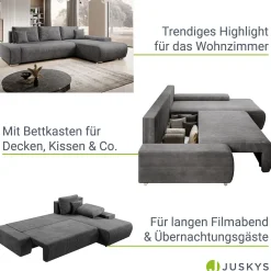 Sofa Iseo mit Schlaffunktion Trendige & bequeme Couch mit Cord-ähnlichem Stoff