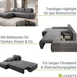 Sofa Iseo mit Schlaffunktion Trendige & bequeme Couch mit Cord-ähnlichem Stoff