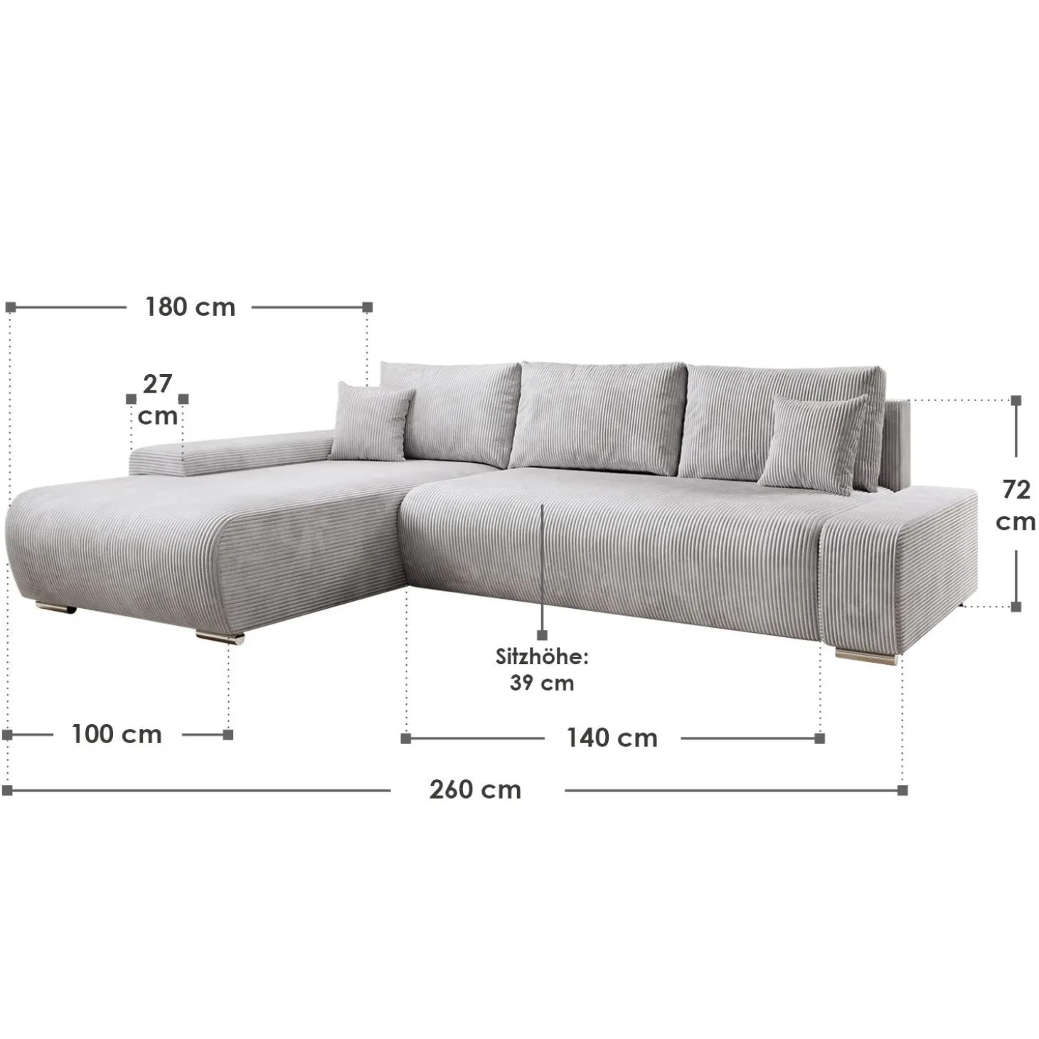 Sofa Iseo mit Schlaffunktion Trendige & bequeme Couch mit Cord-ähnlichem Stoff