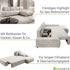 Sofa Iseo mit Schlaffunktion Trendige & bequeme Couch mit Cord-ähnlichem Stoff