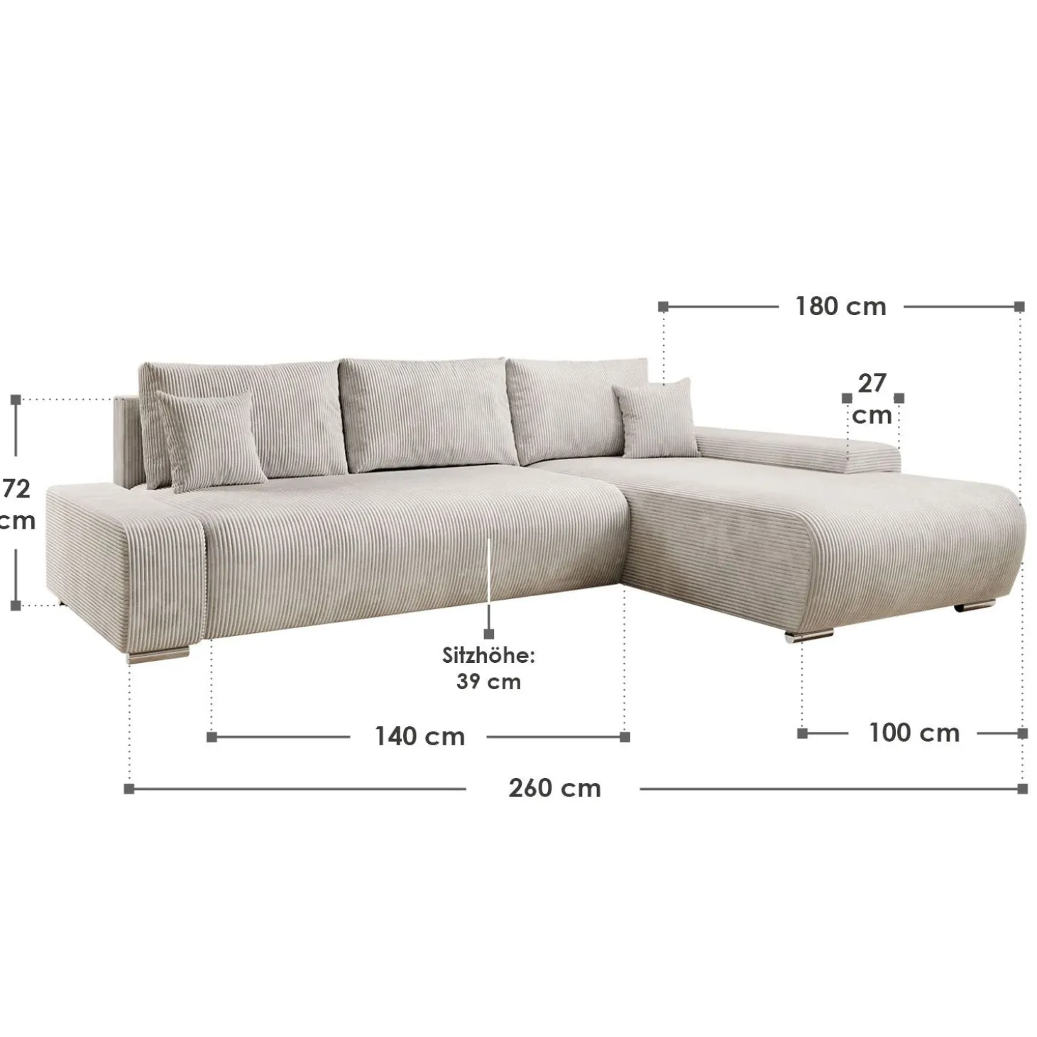 Sofa Iseo mit Schlaffunktion Trendige & bequeme Couch mit Cord-ähnlichem Stoff