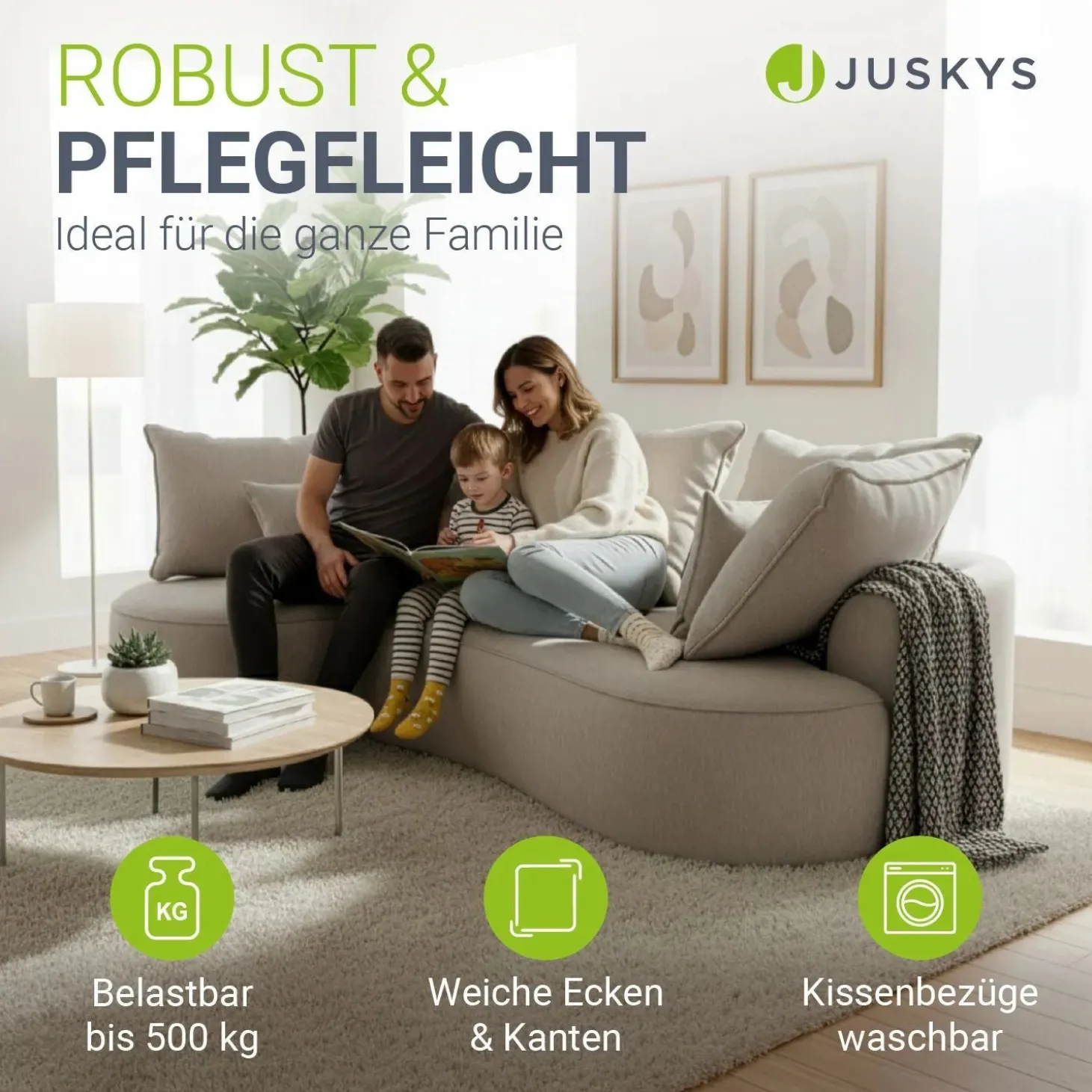 Sofa Tirano mit Ottomane & Dekokissen Gemütliche Couch mit Schaumstoff und Boxspringkern