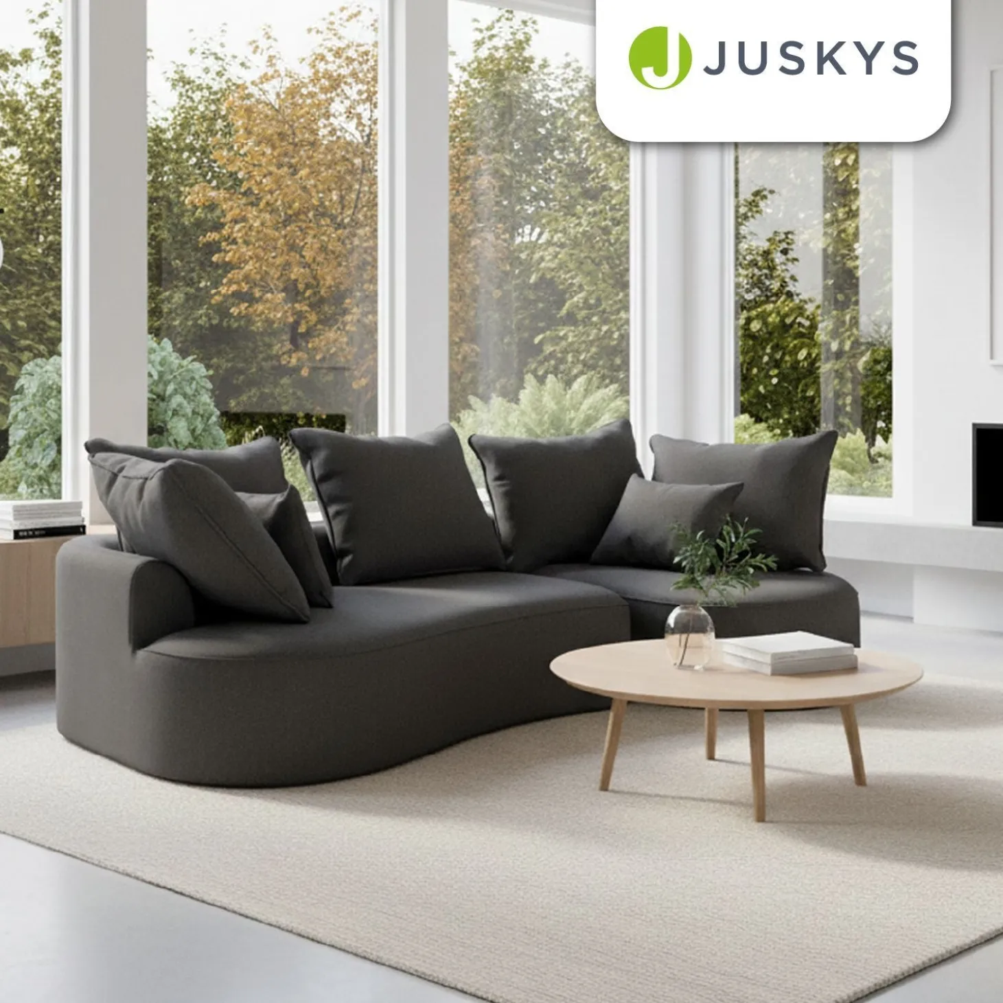 Sofa Tirano mit Ottomane & Dekokissen Gemütliche Couch mit Schaumstoff und Boxspringkern