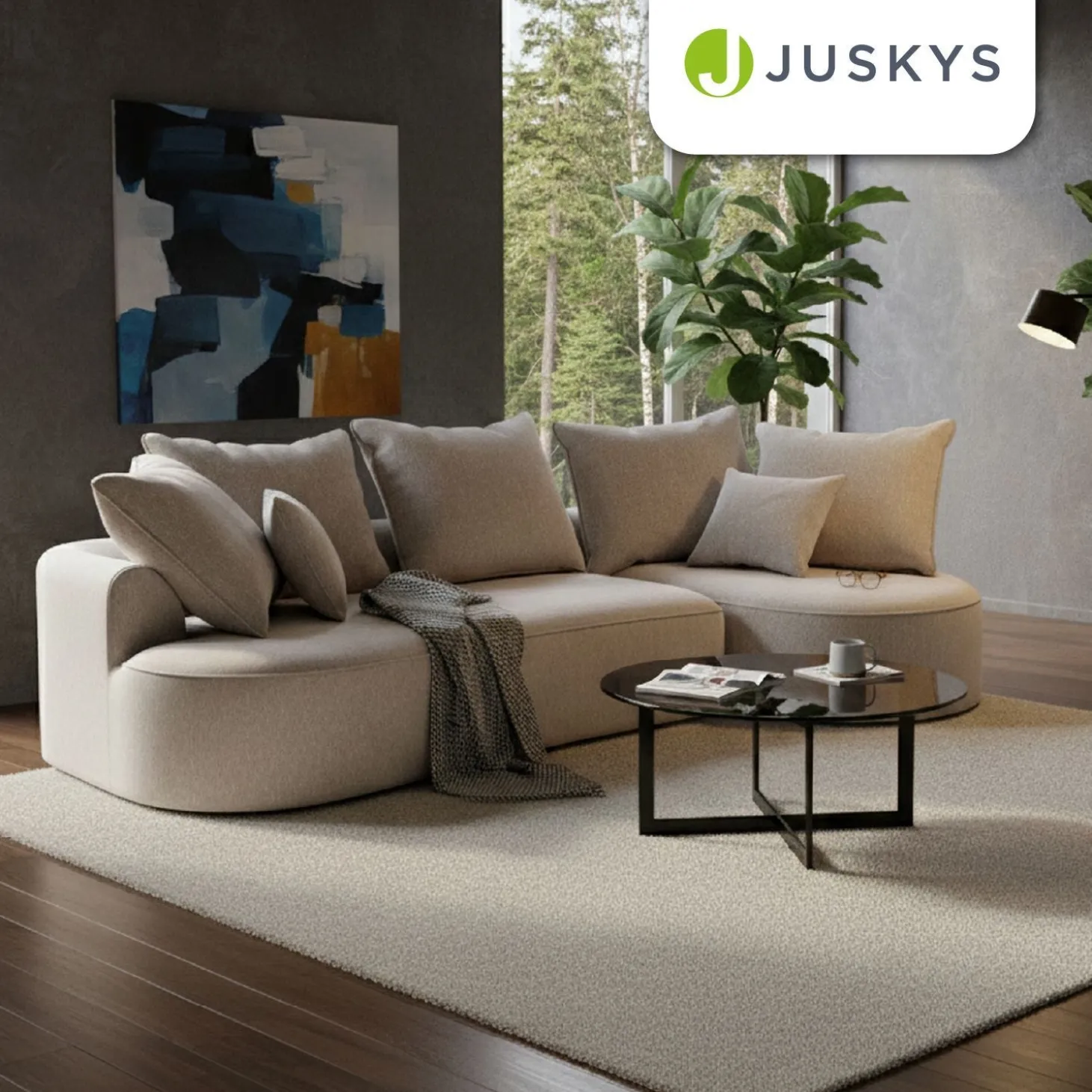 Sofa Tirano mit Ottomane & Dekokissen Gemütliche Couch mit Schaumstoff und Boxspringkern