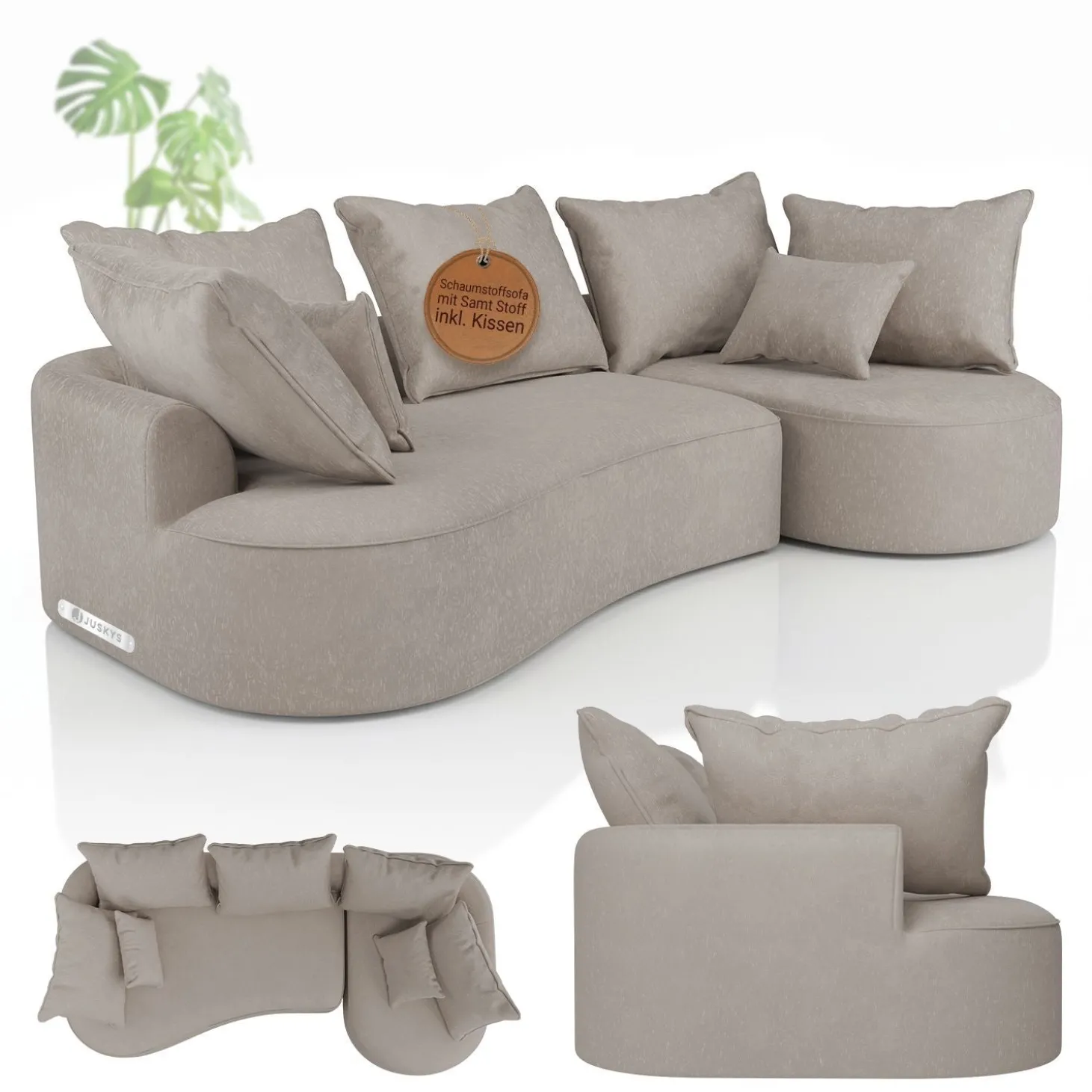 Sofa Tirano mit Ottomane & Dekokissen Gemütliche Couch mit Schaumstoff und Boxspringkern