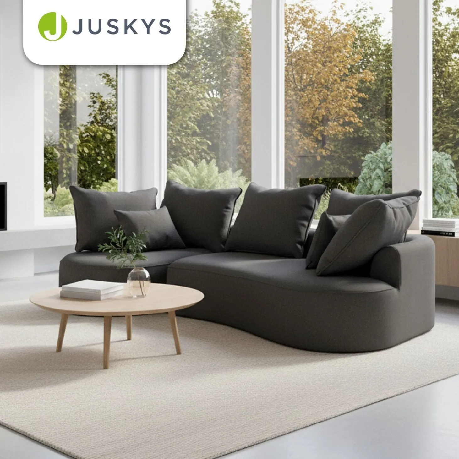 Sofa Tirano mit Ottomane & Dekokissen Gemütliche Couch mit Schaumstoff und Boxspringkern