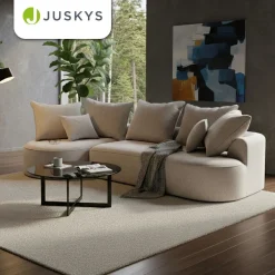 Sofa Tirano mit Ottomane & Dekokissen Gemütliche Couch mit Schaumstoff und Boxspringkern