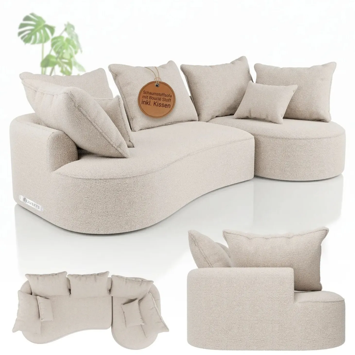 Sofa Tirano mit Ottomane & Dekokissen Gemütliche Couch mit Schaumstoff und Boxspringkern
