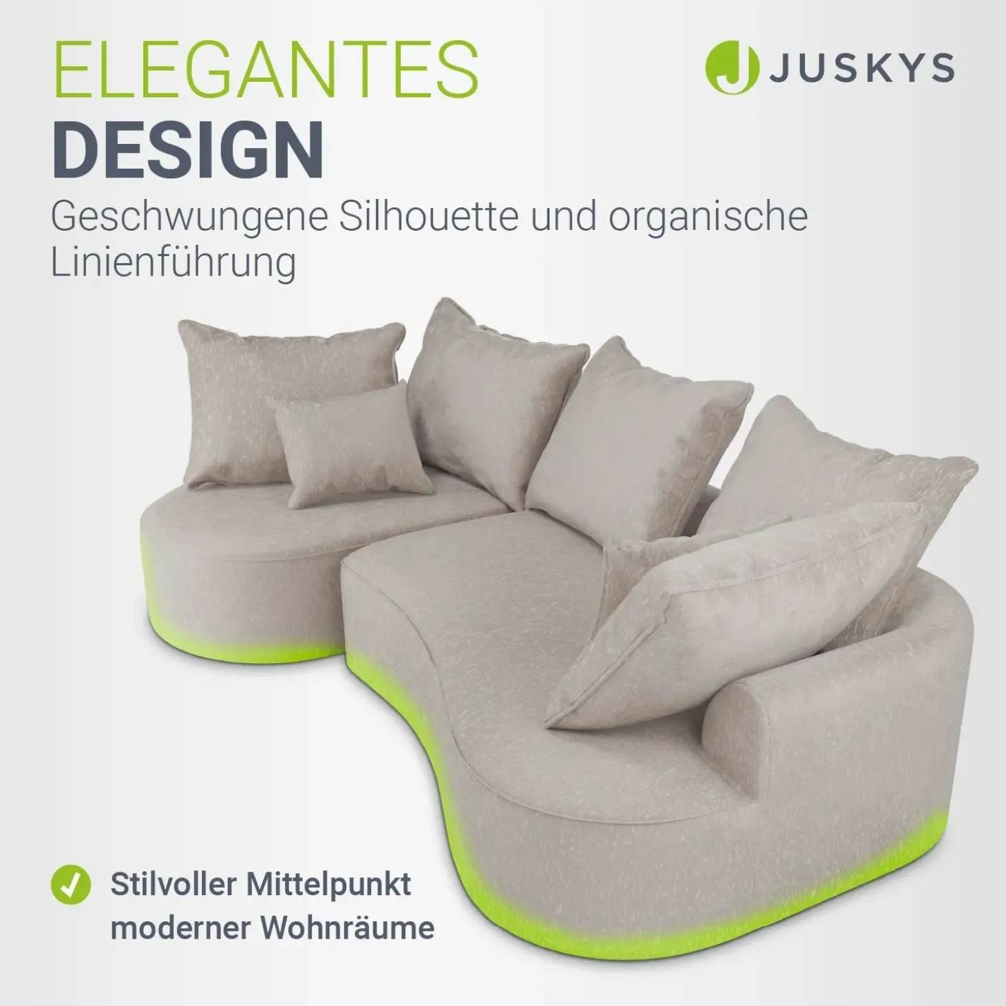 Sofa Tirano mit Ottomane & Dekokissen Gemütliche Couch mit Schaumstoff und Boxspringkern
