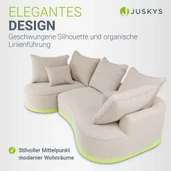 Sofa Tirano mit Ottomane & Dekokissen Gemütliche Couch mit Schaumstoff und Boxspringkern