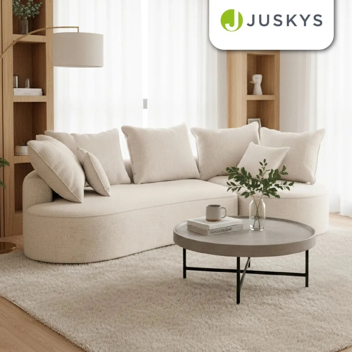 Sofa Tirano mit Ottomane & Dekokissen Gemütliche Couch mit Schaumstoff und Boxspringkern