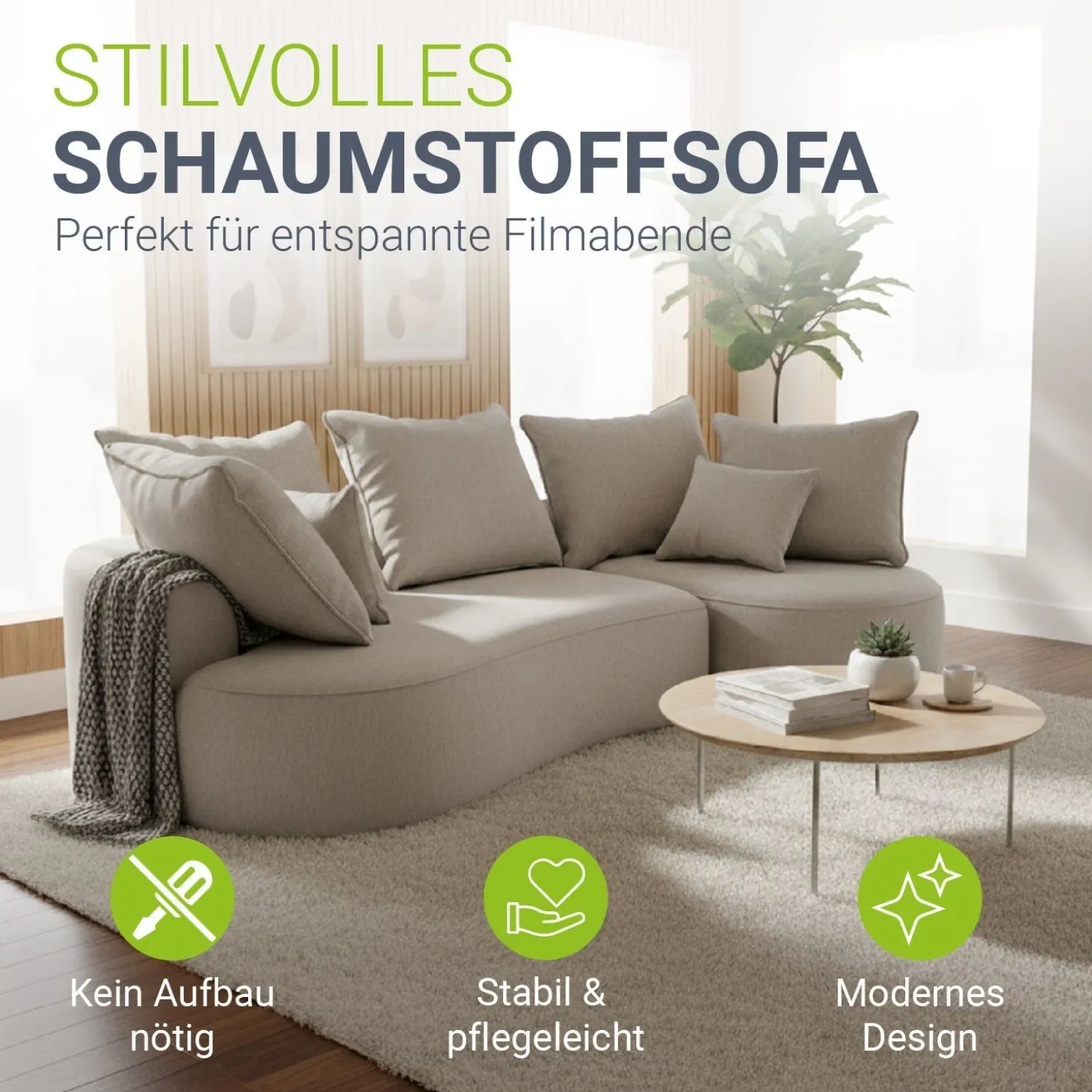 Sofa Tirano mit Ottomane & Dekokissen Gemütliche Couch mit Schaumstoff und Boxspringkern