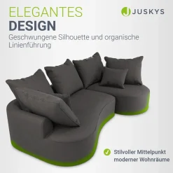 Sofa Tirano mit Ottomane & Dekokissen Gemütliche Couch mit Schaumstoff und Boxspringkern