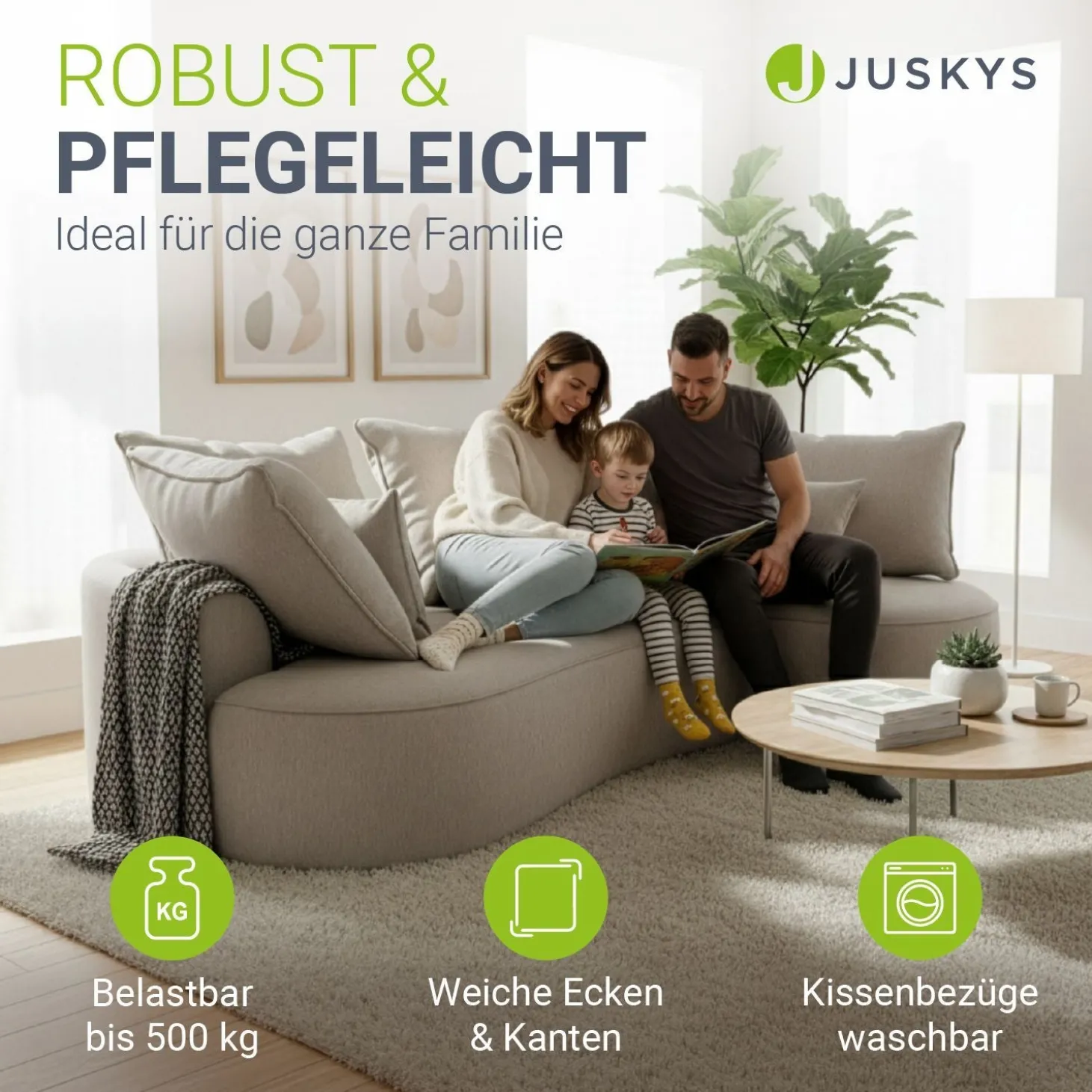 Sofa Tirano mit Ottomane & Dekokissen Gemütliche Couch mit Schaumstoff und Boxspringkern