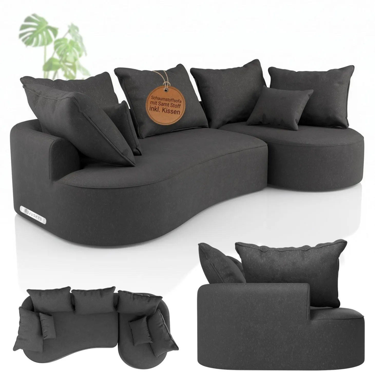Sofa Tirano mit Ottomane & Dekokissen Gemütliche Couch mit Schaumstoff und Boxspringkern