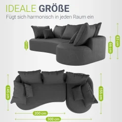 Sofa Tirano mit Ottomane & Dekokissen Gemütliche Couch mit Schaumstoff und Boxspringkern