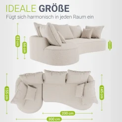 Sofa Tirano mit Ottomane & Dekokissen Gemütliche Couch mit Schaumstoff und Boxspringkern