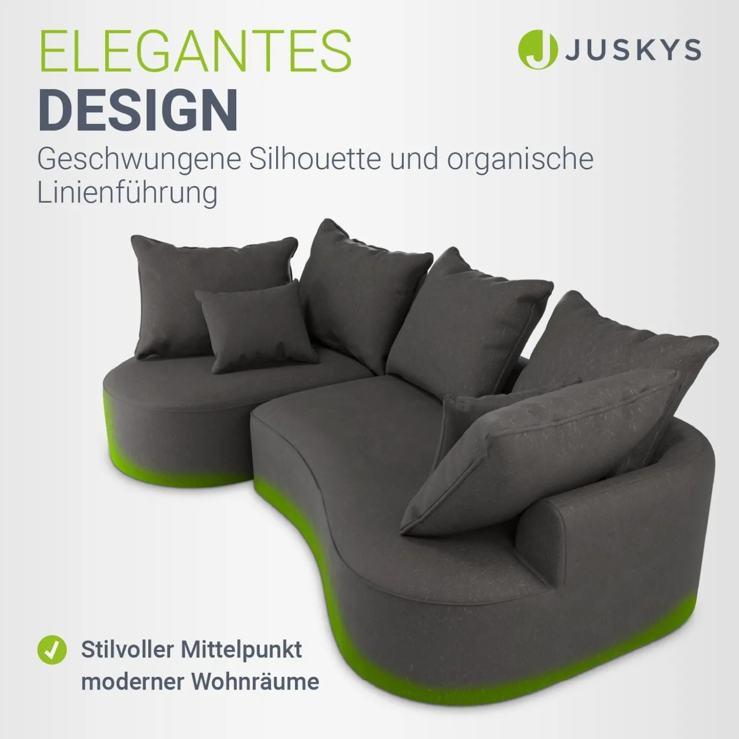 Sofa Tirano mit Ottomane & Dekokissen Gemütliche Couch mit Schaumstoff und Boxspringkern