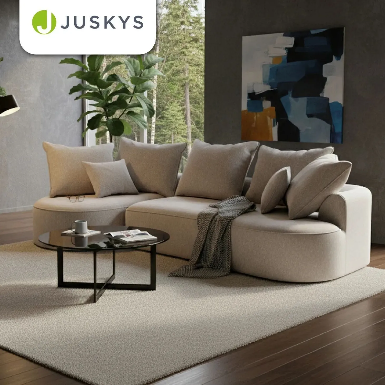 Sofa Tirano mit Ottomane & Dekokissen Gemütliche Couch mit Schaumstoff und Boxspringkern