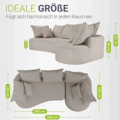 Sofa Tirano mit Ottomane & Dekokissen Gemütliche Couch mit Schaumstoff und Boxspringkern