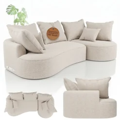 Sofa Tirano mit Ottomane & Dekokissen Gemütliche Couch mit Schaumstoff und Boxspringkern
