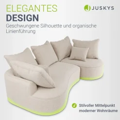 Sofa Tirano mit Ottomane & Dekokissen Gemütliche Couch mit Schaumstoff und Boxspringkern