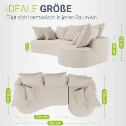 Sofa Tirano mit Ottomane & Dekokissen Gemütliche Couch mit Schaumstoff und Boxspringkern
