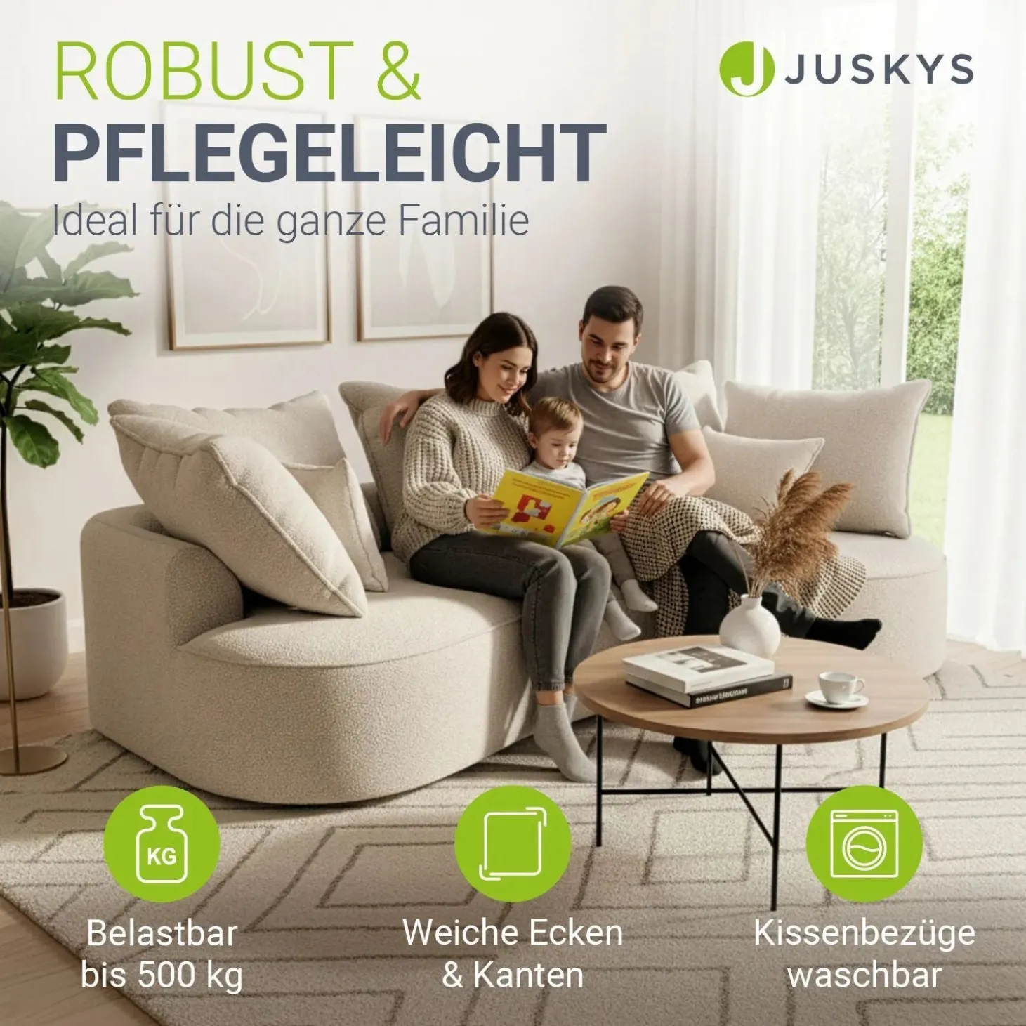 Sofa Tirano mit Ottomane & Dekokissen Gemütliche Couch mit Schaumstoff und Boxspringkern