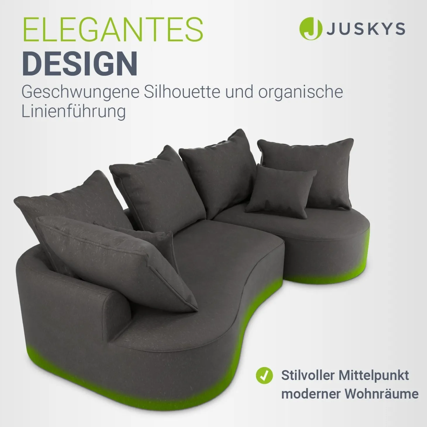 Sofa Tirano mit Ottomane & Dekokissen Gemütliche Couch mit Schaumstoff und Boxspringkern