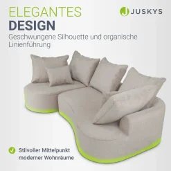 Sofa Tirano mit Ottomane & Dekokissen Gemütliche Couch mit Schaumstoff und Boxspringkern