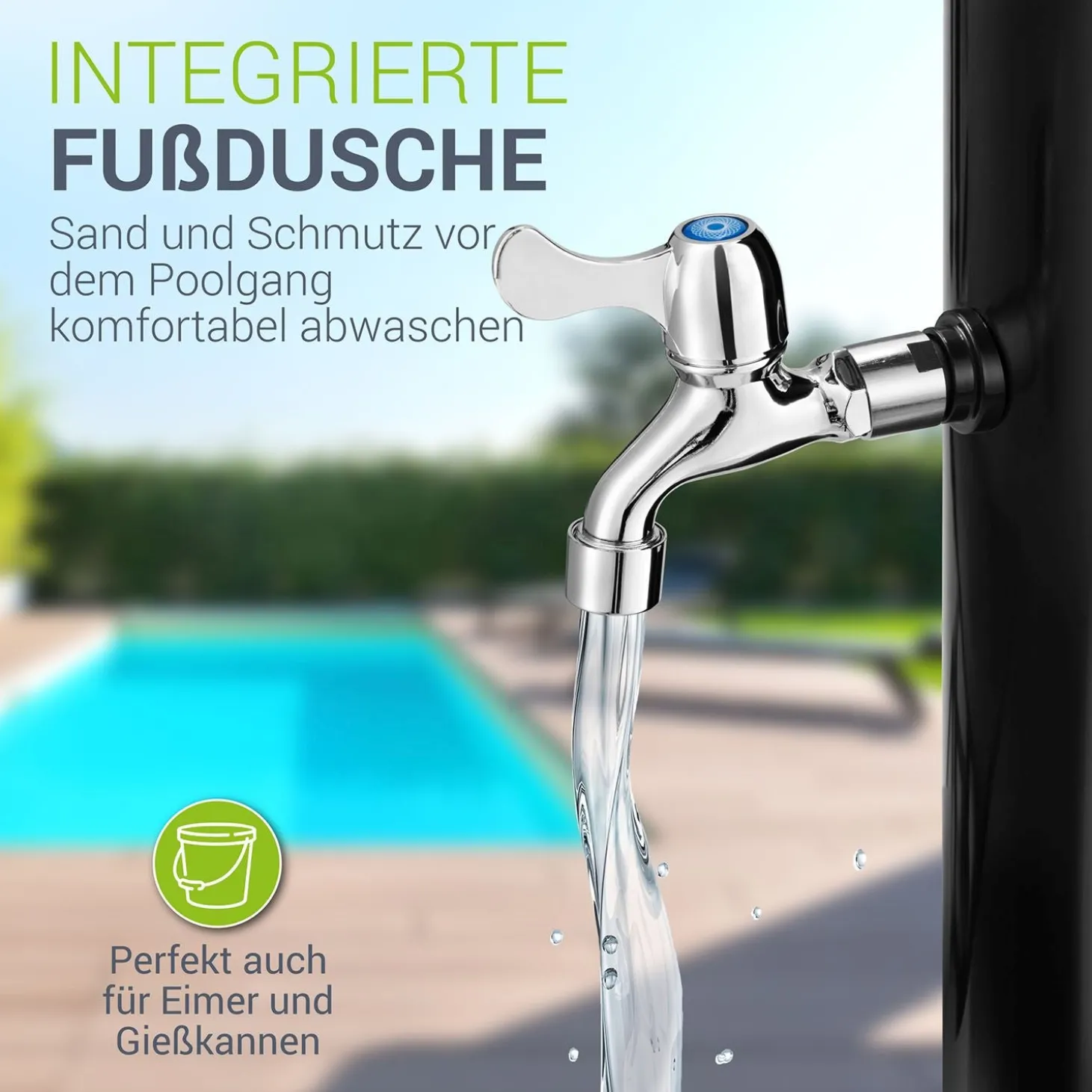 Solardusche Victoria Gartendusche mit großem Regen-Duschkopf und Temperatureinstellung